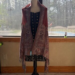 Maurices Paisley Border Fringe Wrap in Burgundy and Cream